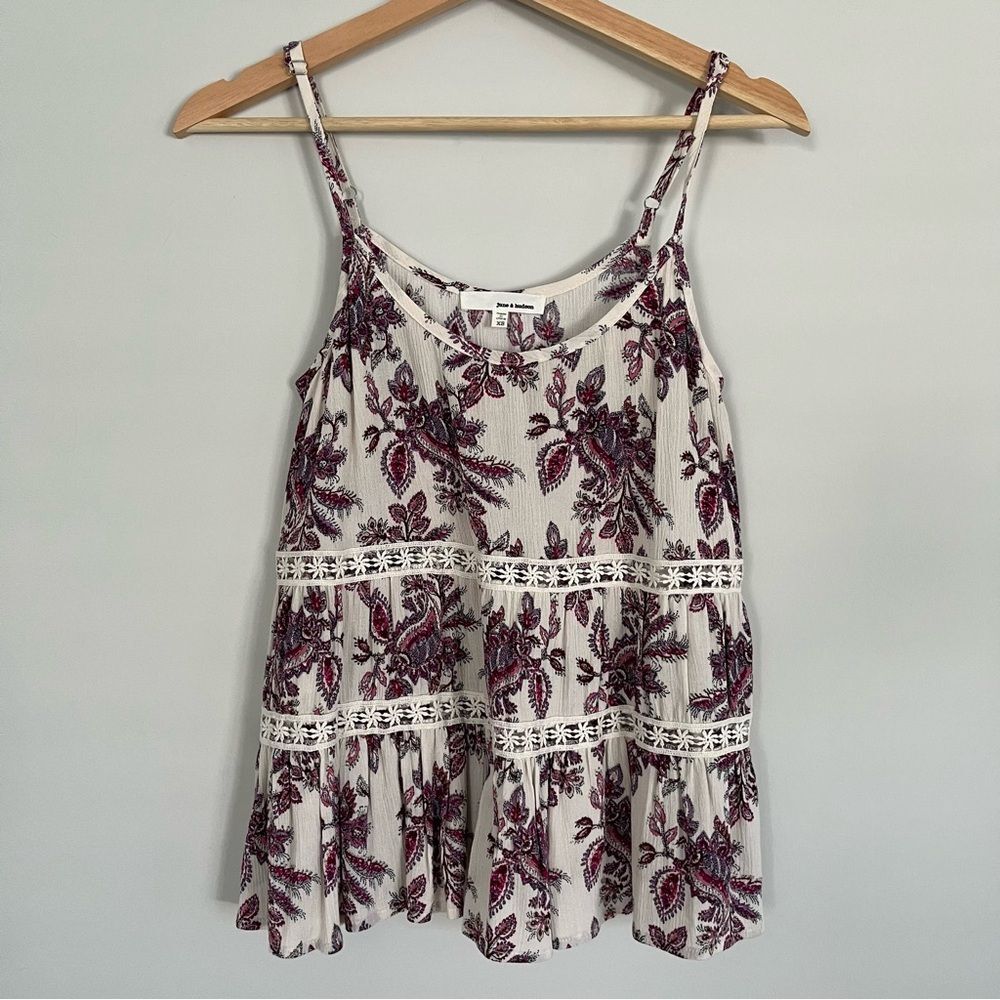 june & hudson Tiered Floral Paisley Tank Top, Size XS